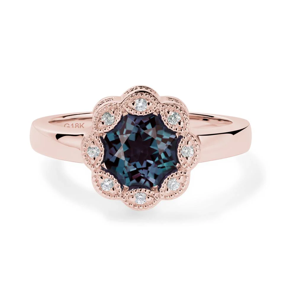 Vintage Alexandrite Ring Halo Flower Ring - Image 9