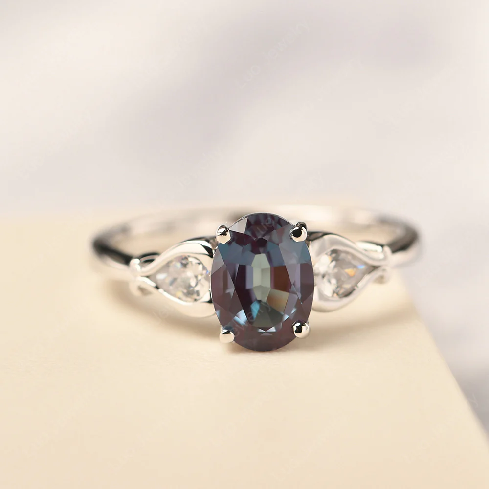 Alexandrite Ring with Pear Side Stones