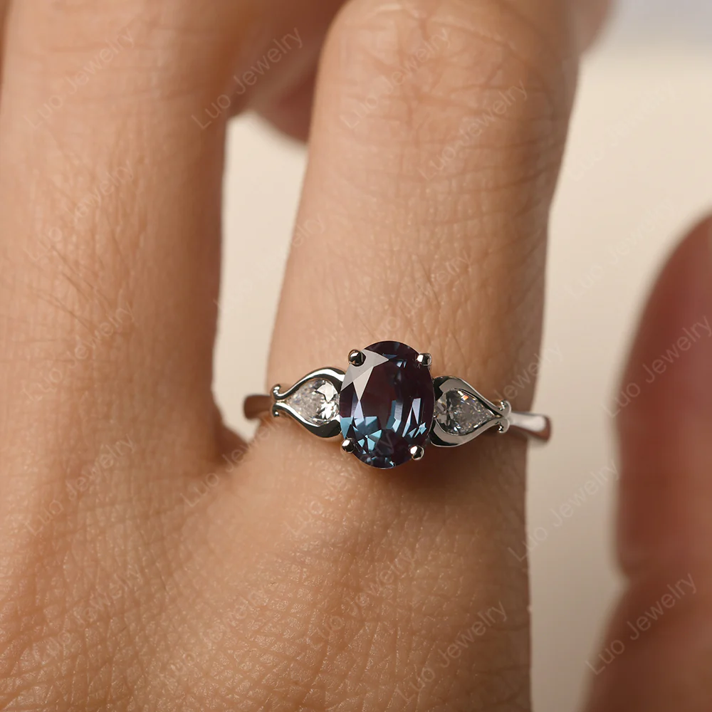 Alexandrite Ring with Pear Side Stones - Image 5