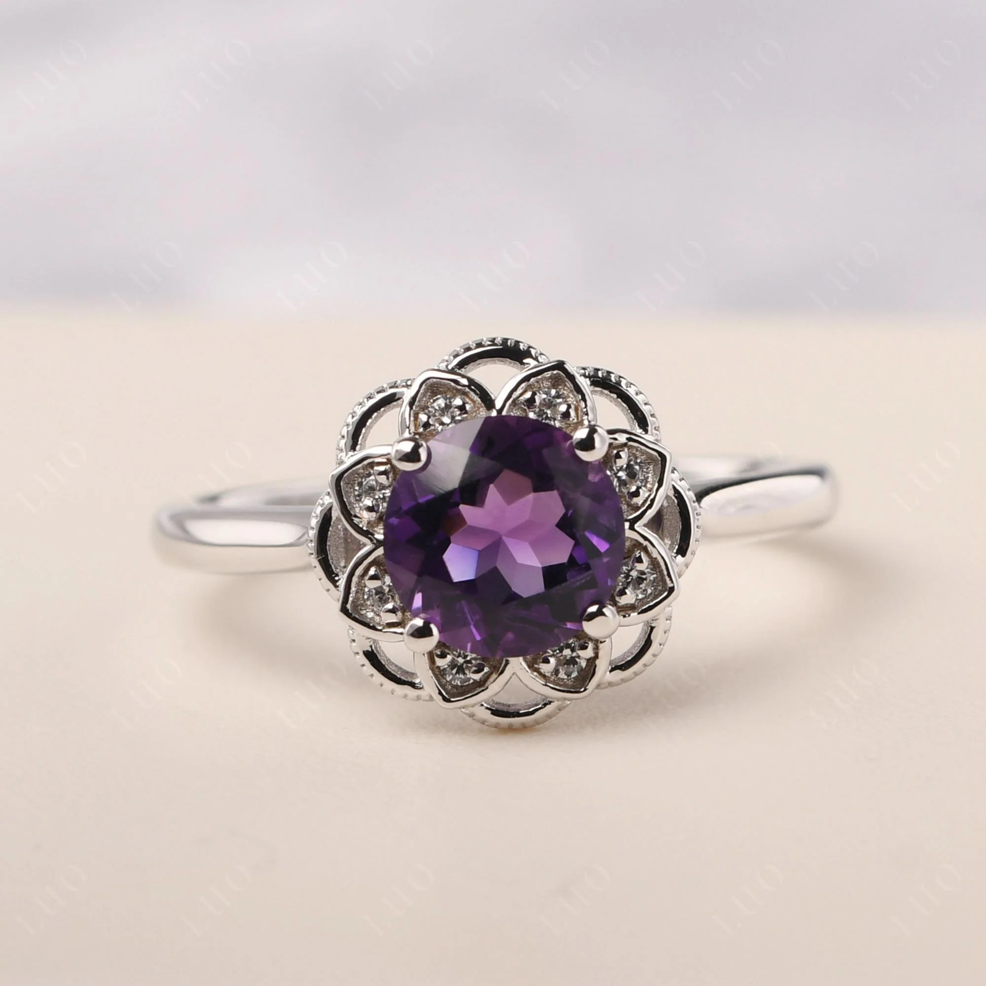 Round Cut Amethyst Filigree Ring - Image 10