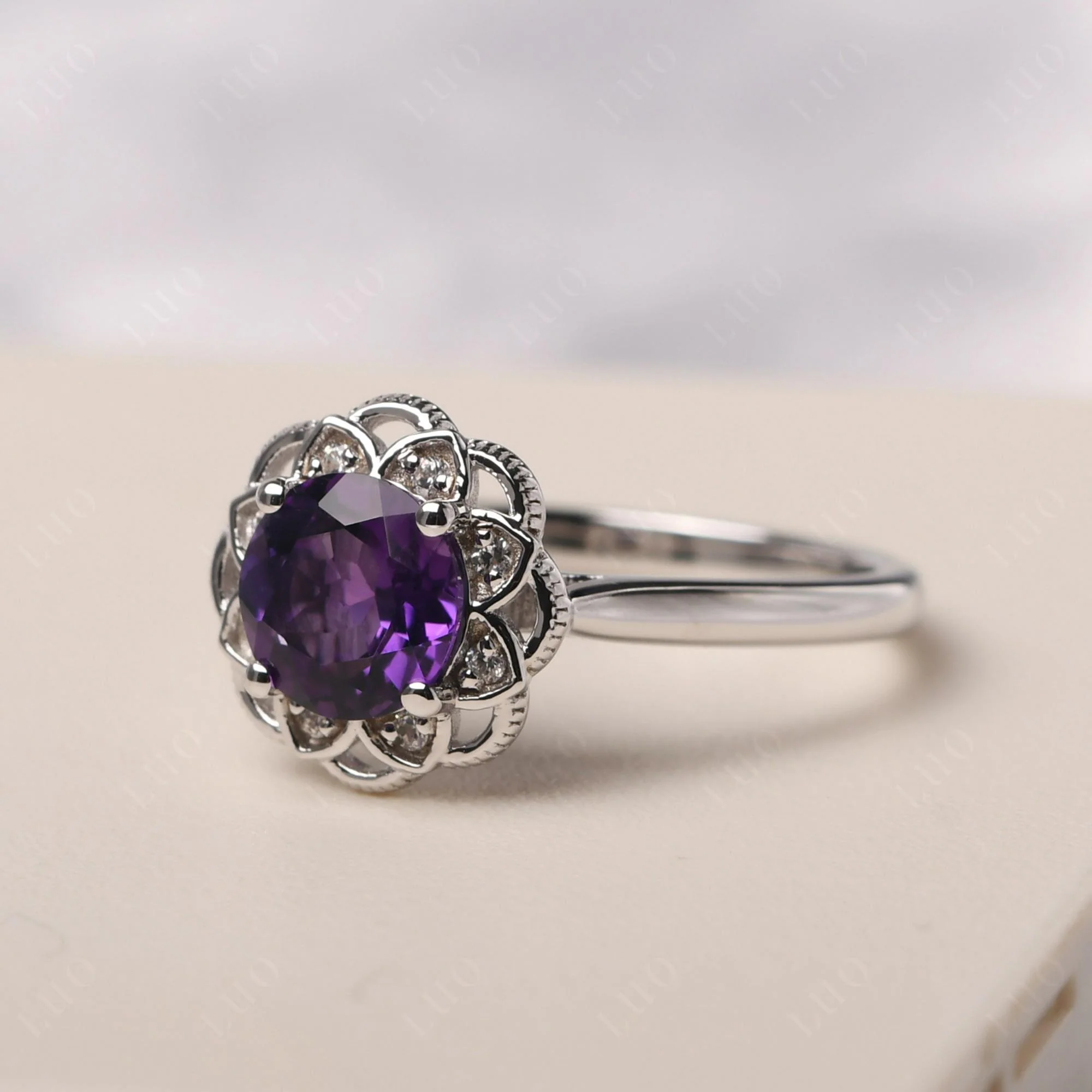 Round Cut Amethyst Filigree Ring - Image 11