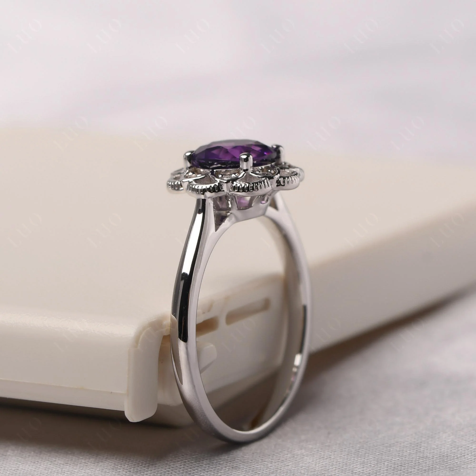Round Cut Amethyst Filigree Ring - Image 13