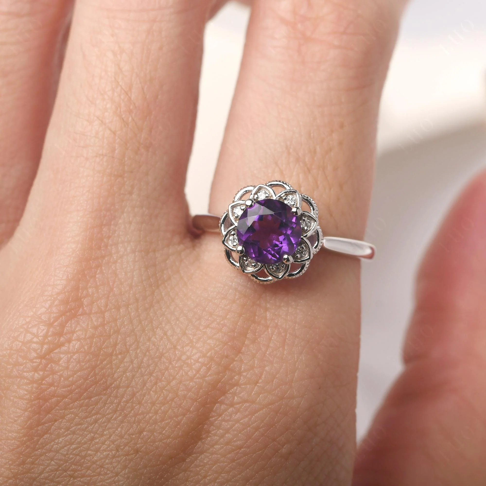 Round Cut Amethyst Filigree Ring - Image 14