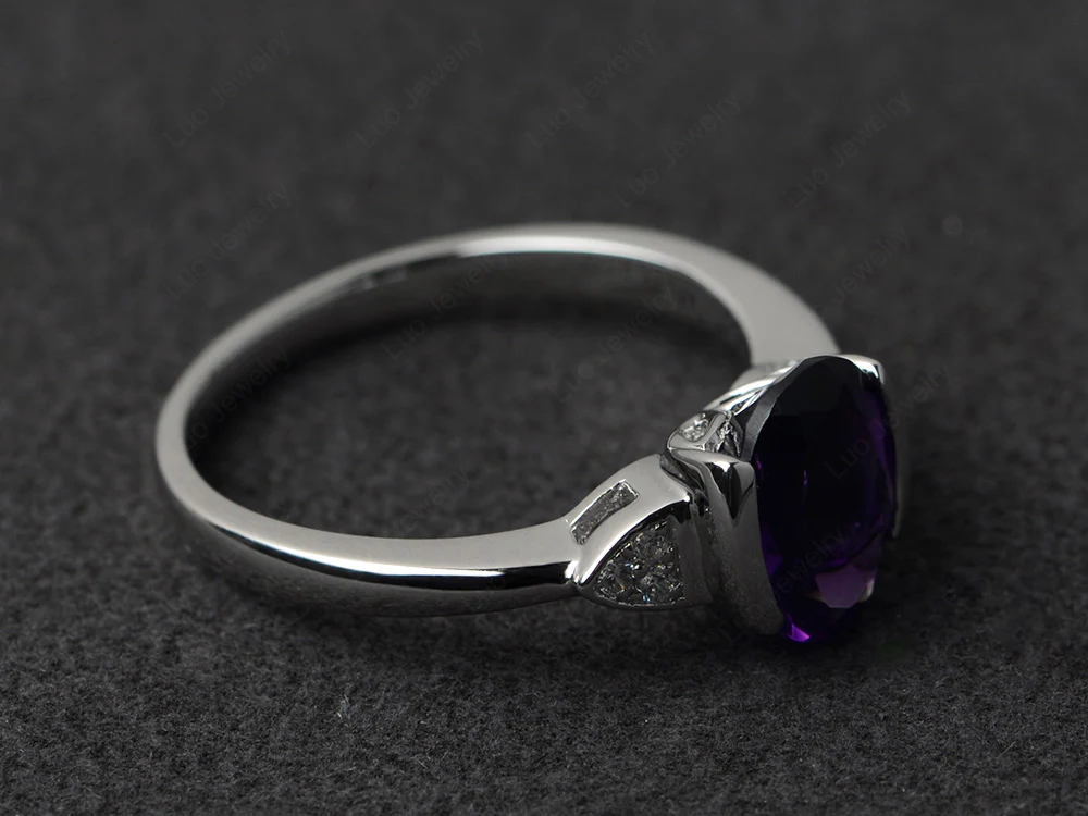 Oval Amethyst Half Bezel Set Ring - Image 2