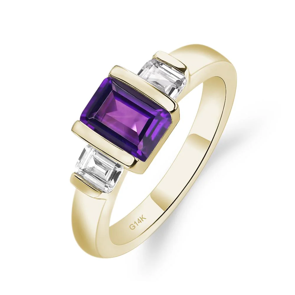 Amethyst Emerald Cut Three Stone Ring - Image 4