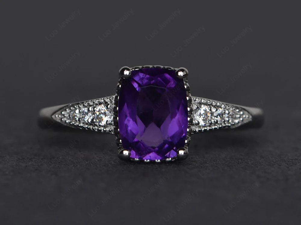 Vintage Style Amethyst Cushion Cut Ring