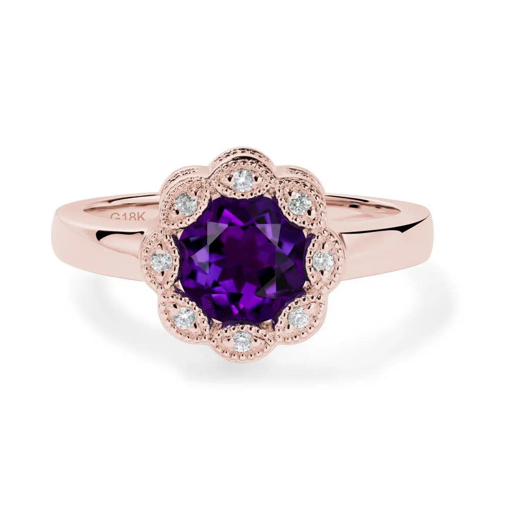 Vintage Amethyst Ring Halo Flower Ring - Image 2
