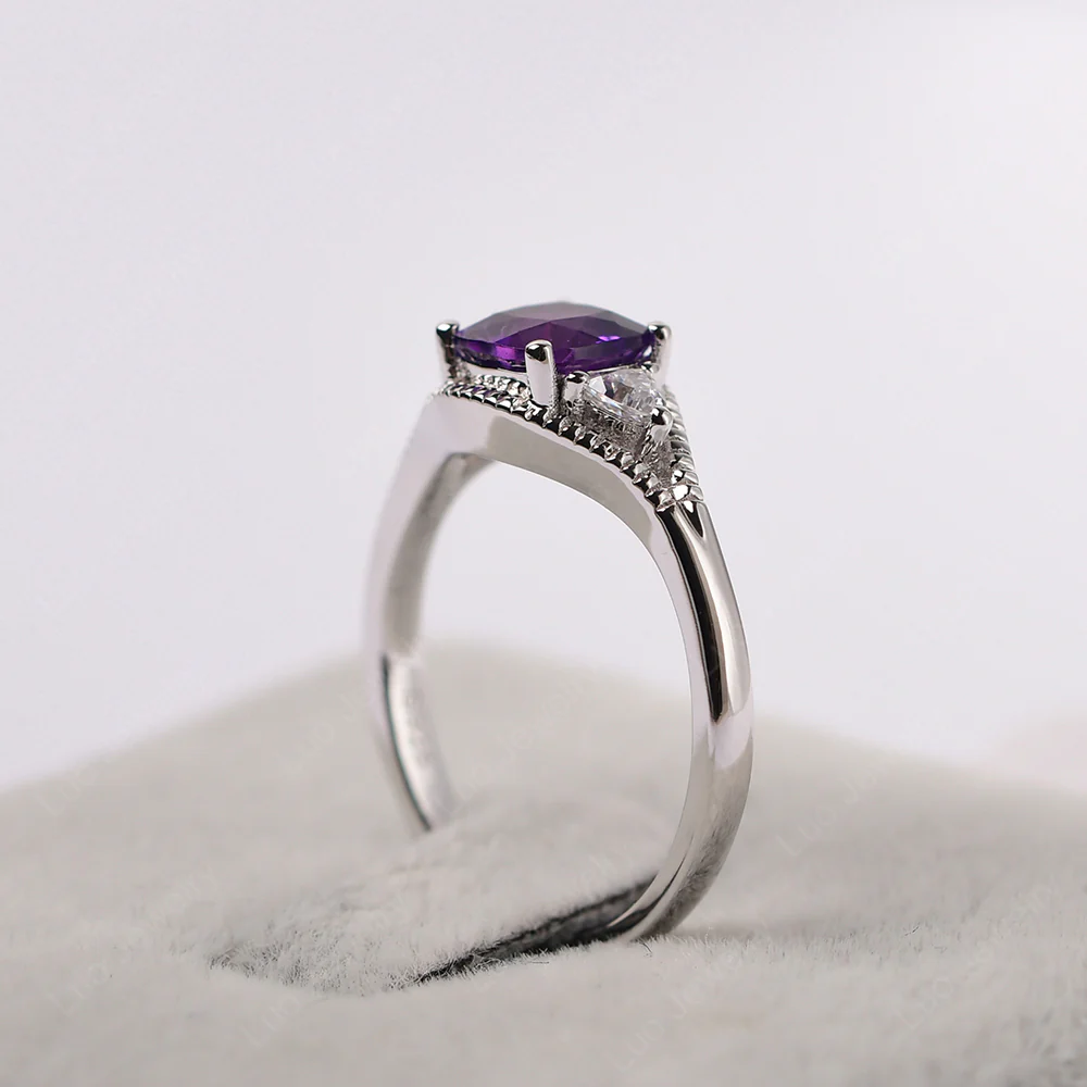 Amethyst Three Stone Cushion Cut Ring - Image 3