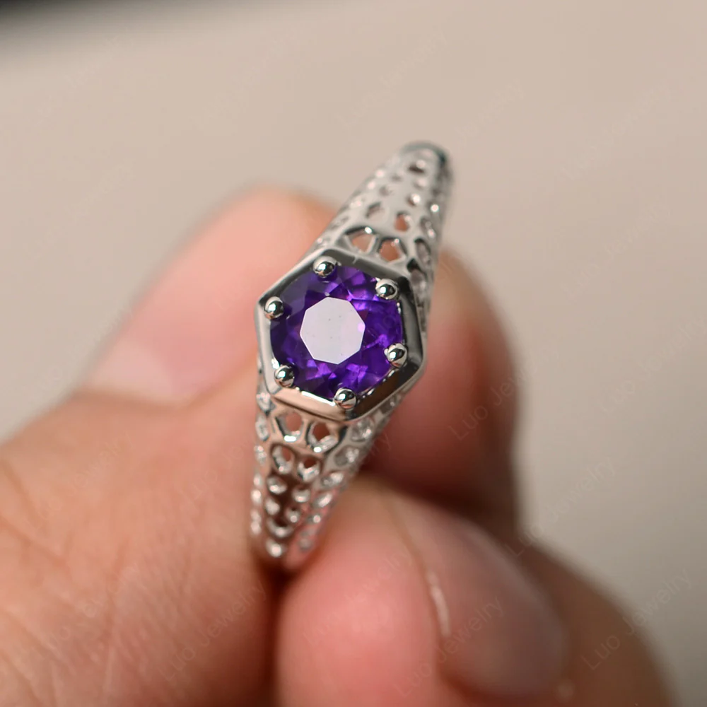Amethyst Hollow Out Ring