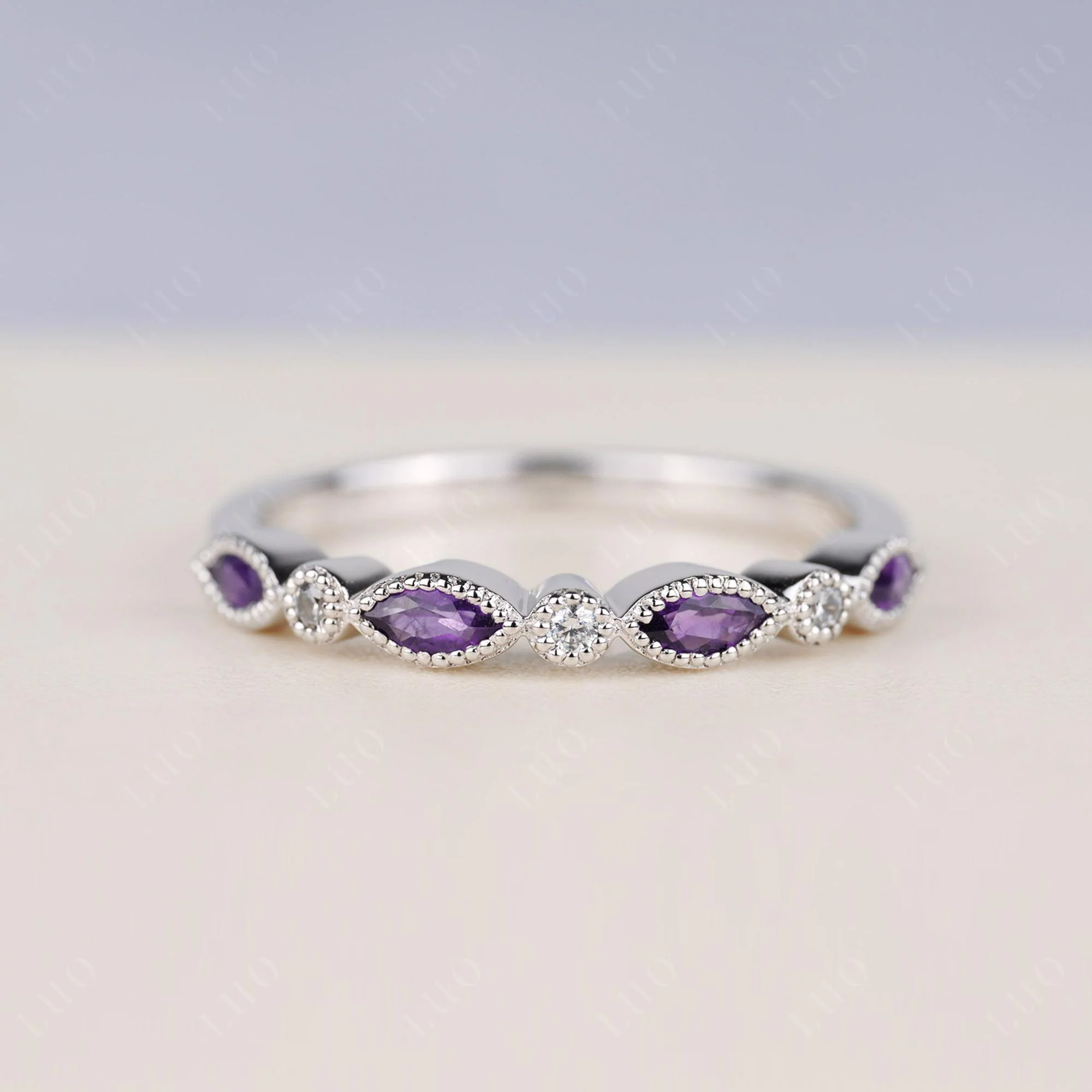 Vintage Amethyst Wedding Band Ring