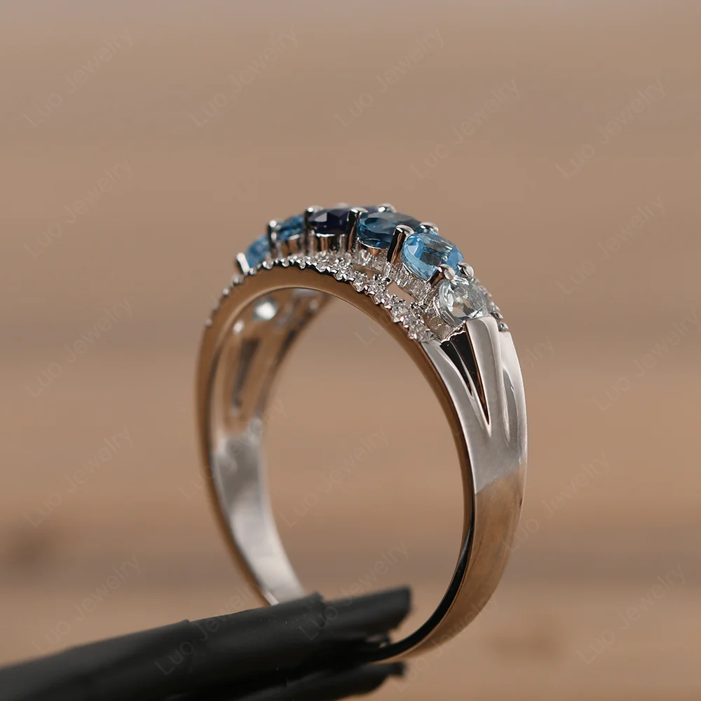 Sapphire and Aquamarine and Topaz Ring - Image 4