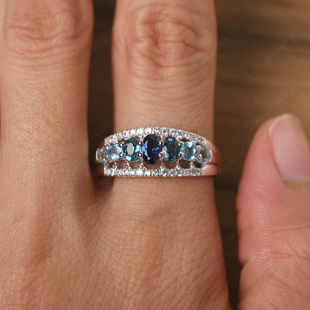 Sapphire and Aquamarine and Topaz Ring - Image 5