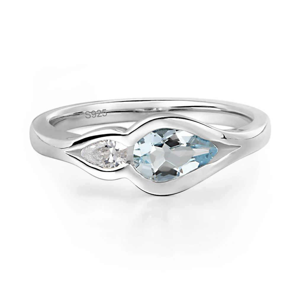 Aquamarine Bezel Pear Engagement Ring - Image 2