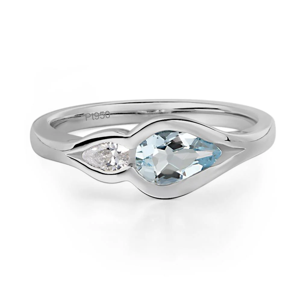 Aquamarine Bezel Pear Engagement Ring - Image 6