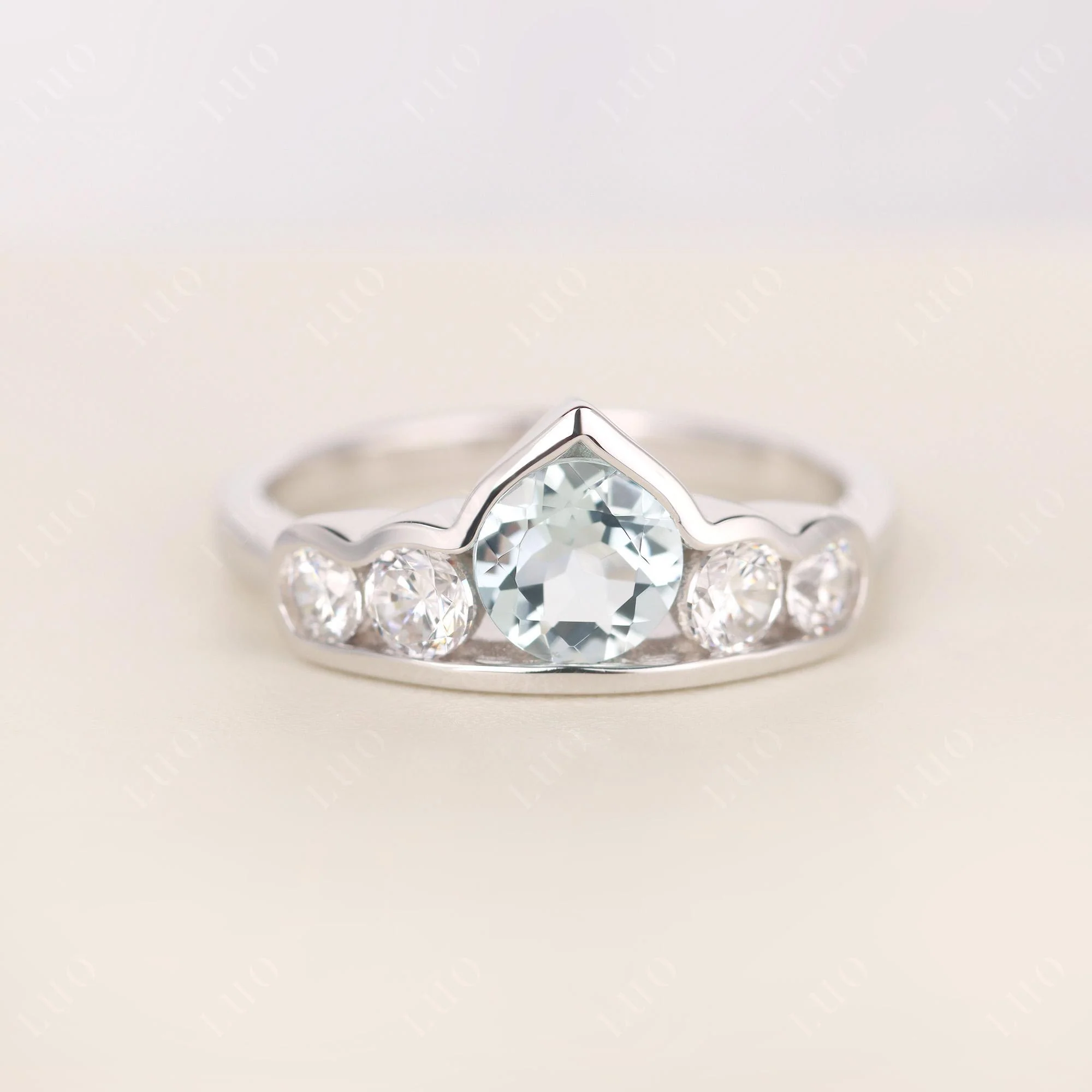 Aquamarine Five Stone Engagement Ring