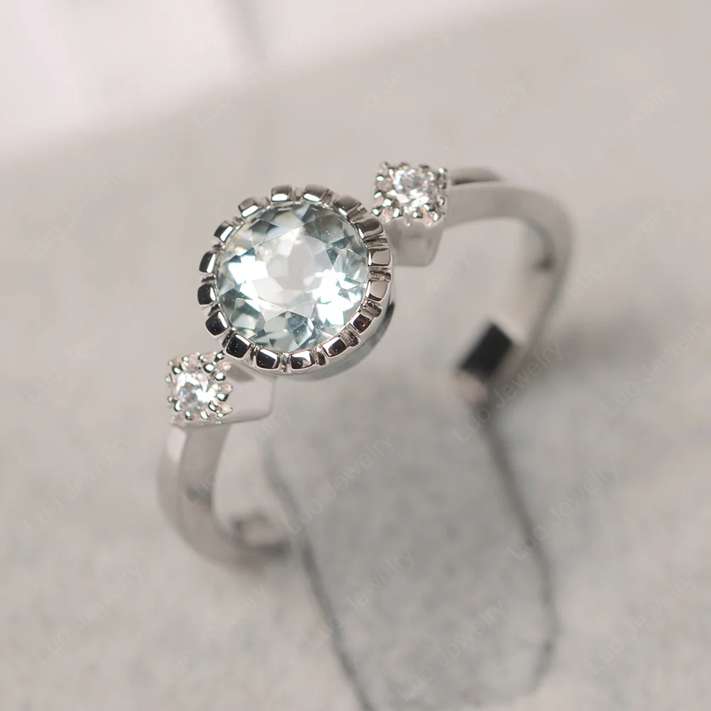 Vintage Aquamarine Ring Bezel Set Art Deco