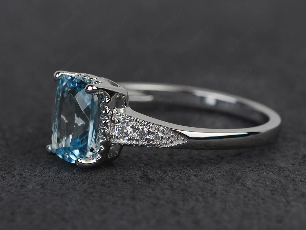 Vintage Style Aquamarine Cushion Cut Ring - Image 2