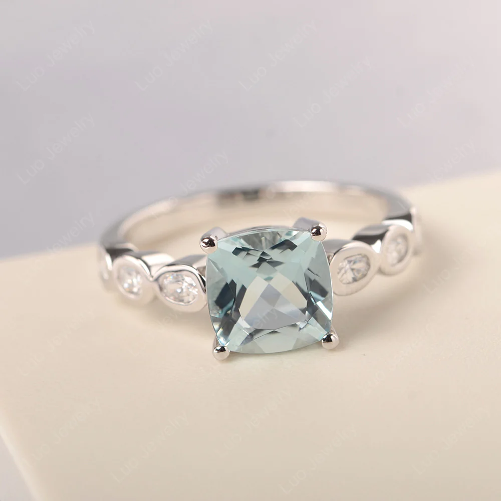 Cushion Cut Aquamarine Infinity Ring
