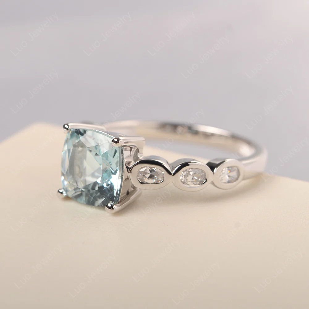 Cushion Cut Aquamarine Infinity Ring - Image 2