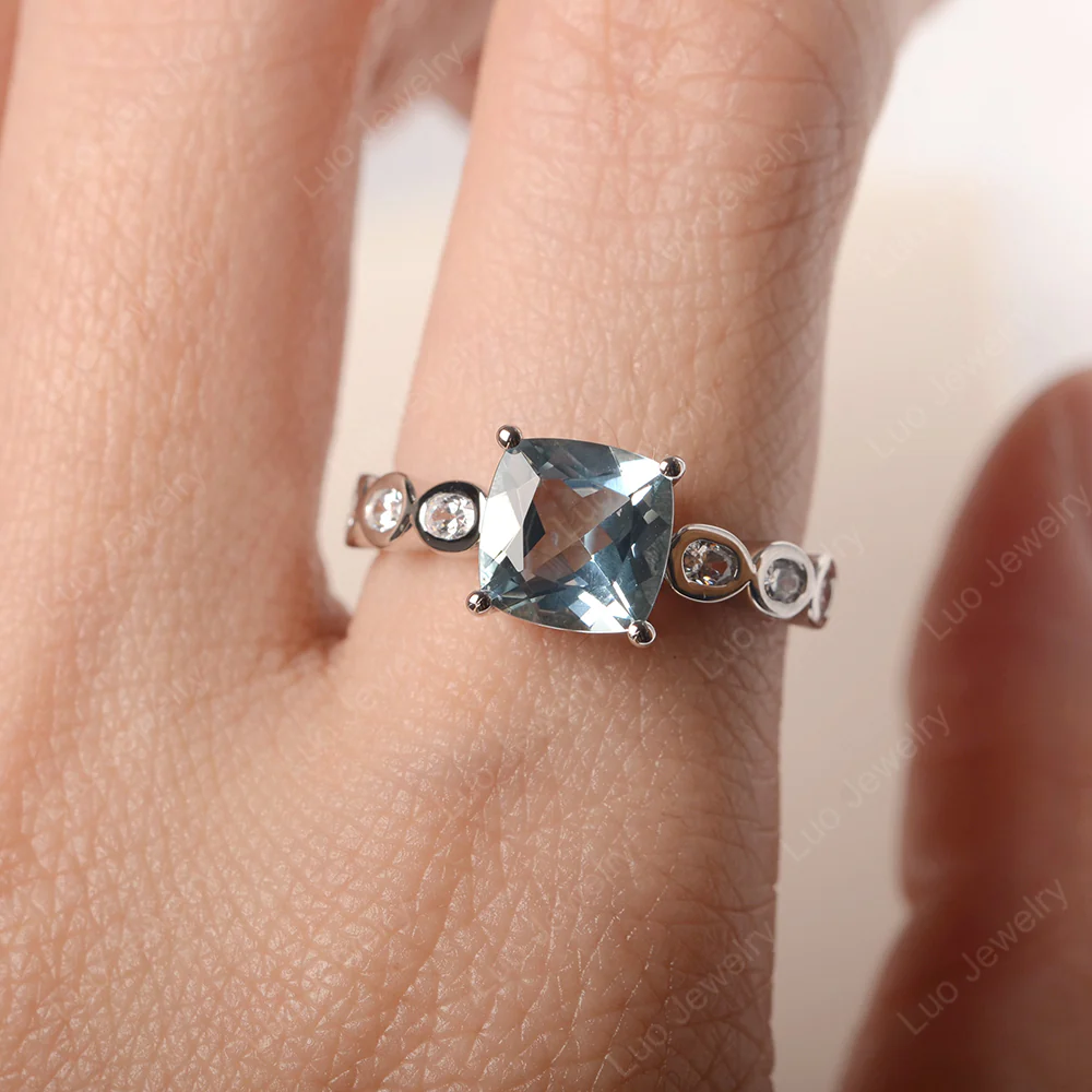 Cushion Cut Aquamarine Infinity Ring - Image 5