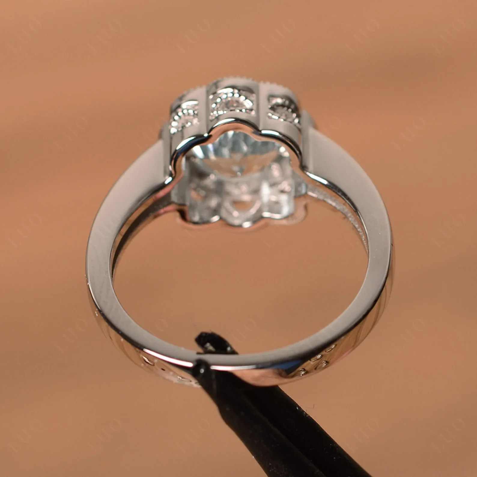 Vintage Aquamarine Ring Halo Flower Ring - Image 12