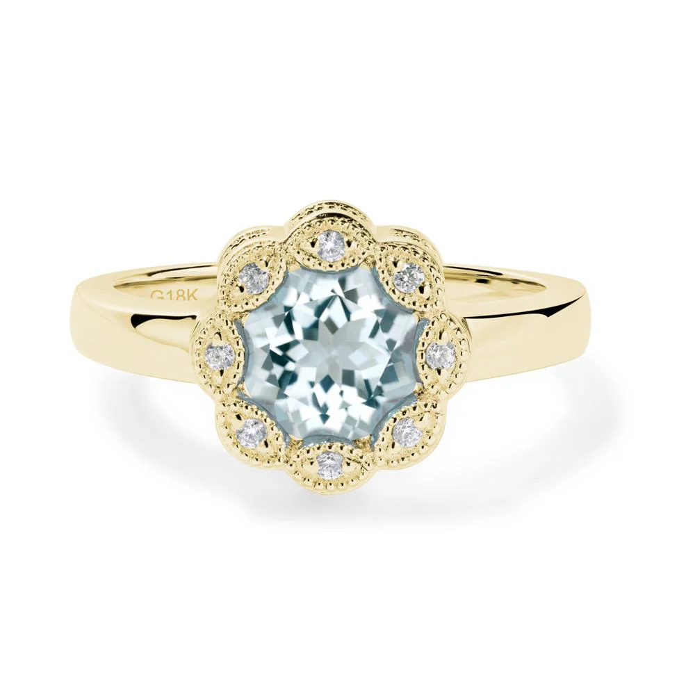 Vintage Aquamarine Ring Halo Flower Ring - Image 2