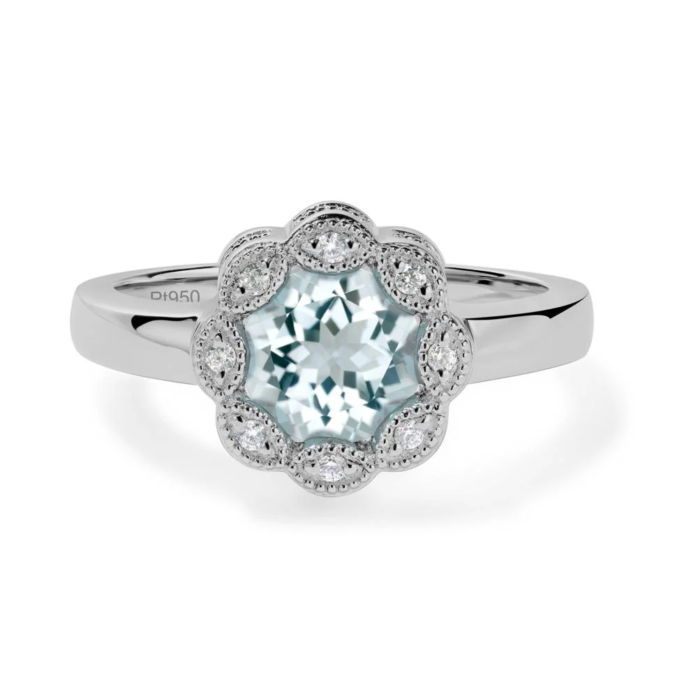 Vintage Aquamarine Ring Halo Flower Ring - Image 3
