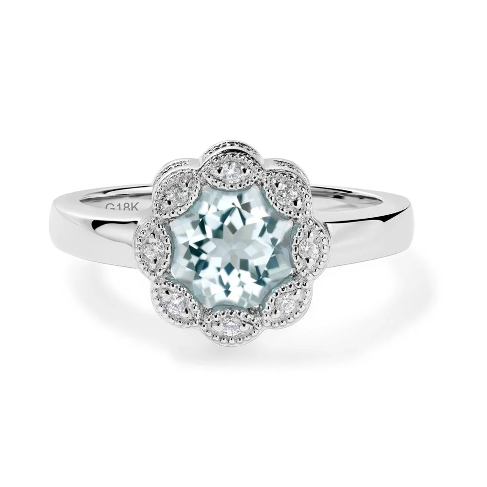 Vintage Aquamarine Ring Halo Flower Ring - Image 4