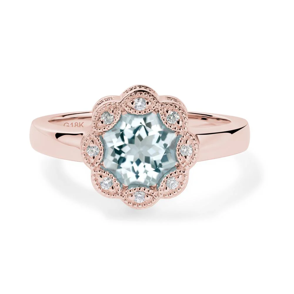 Vintage Aquamarine Ring Halo Flower Ring - Image 6