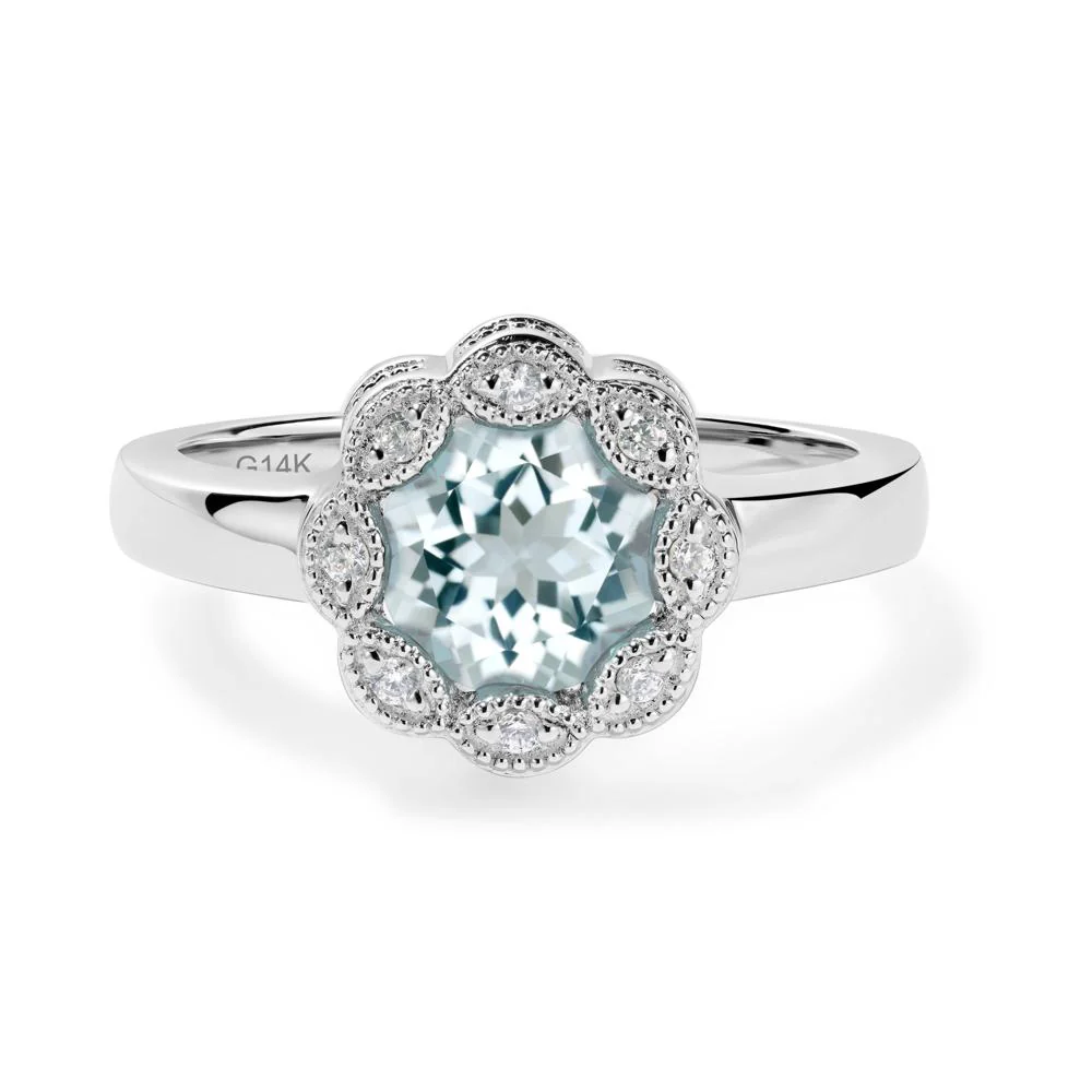 Vintage Aquamarine Ring Halo Flower Ring - Image 7