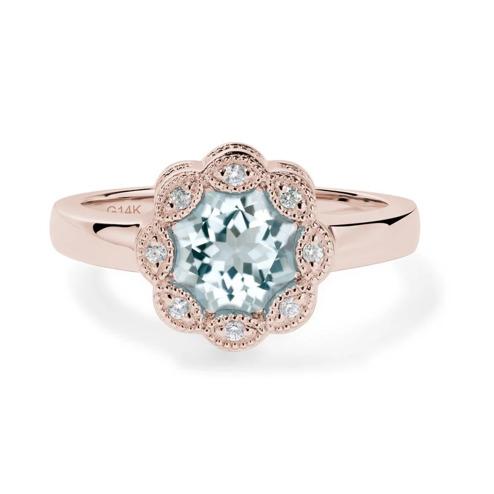 Vintage Aquamarine Ring Halo Flower Ring - Image 8