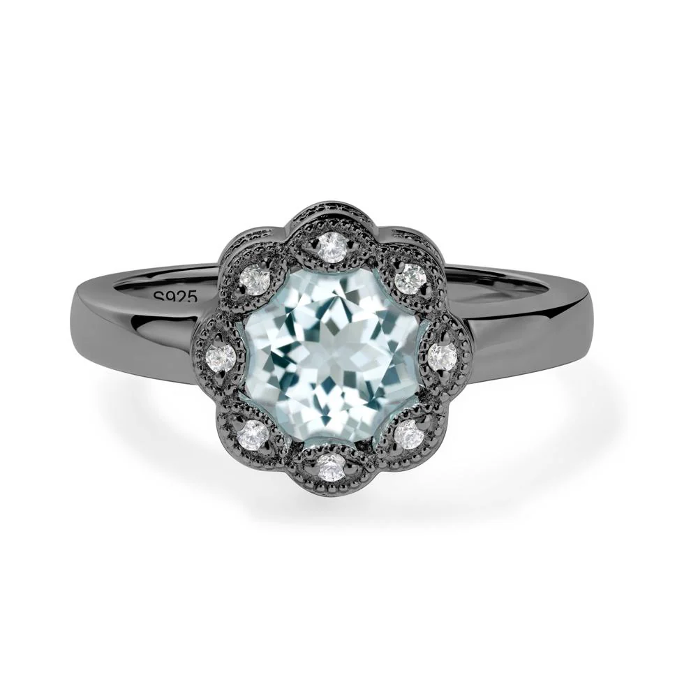 Vintage Aquamarine Ring Halo Flower Ring - Image 9