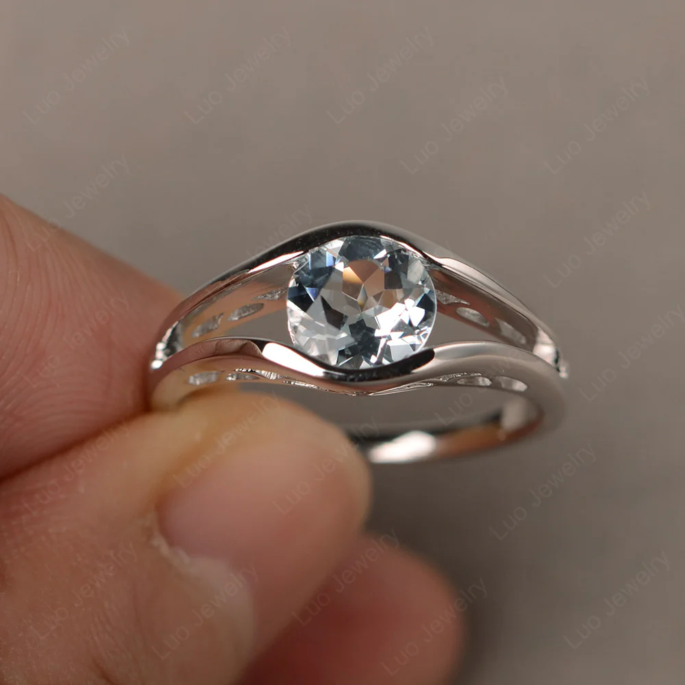 Round Aquamarine Solitaire Tension Ring