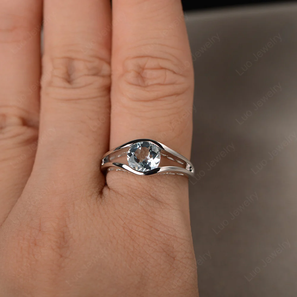 Round Aquamarine Solitaire Tension Ring - Image 4