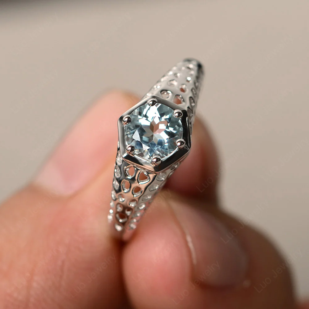 Aquamarine Openwork Ring