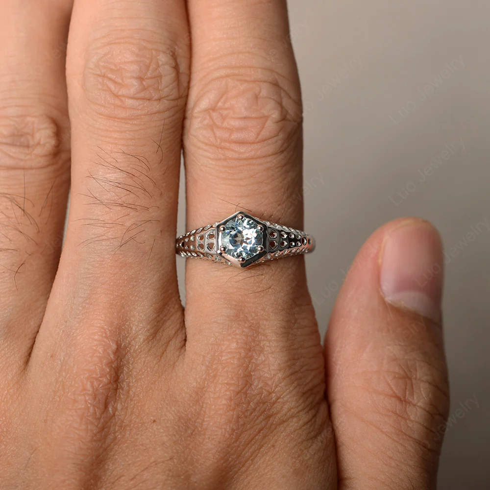 Aquamarine Openwork Ring - Image 3