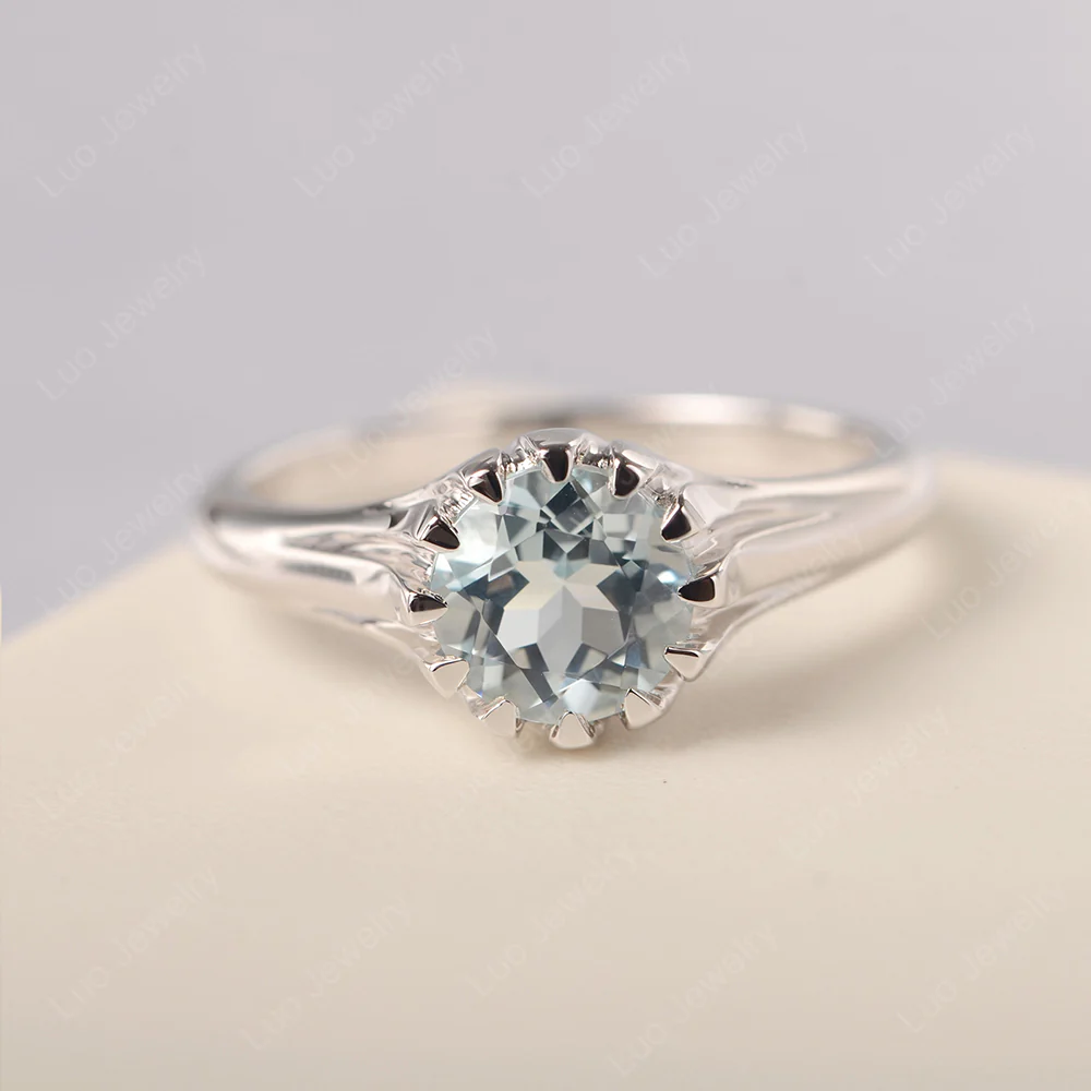 Flame Inspired Aquamarine Solitaire Ring