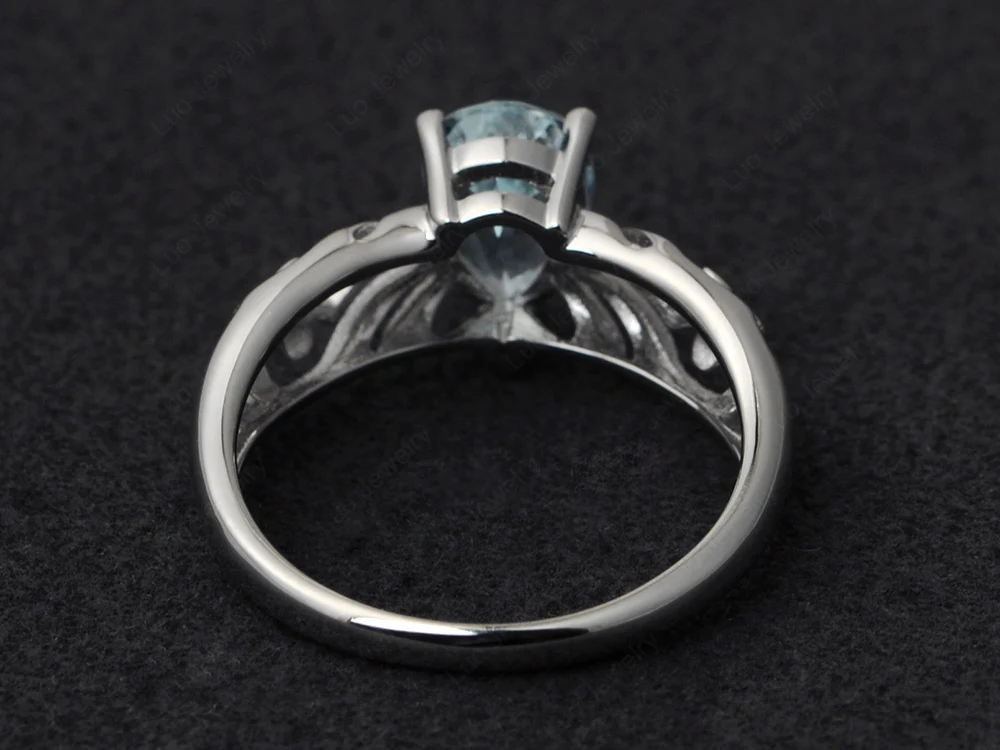 Antique Inspired Aquamarine Hollow Out Ring - Image 3
