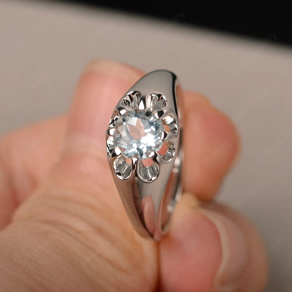 Bold Aquamarine Solitaire Nontraditional Ring - Image 3
