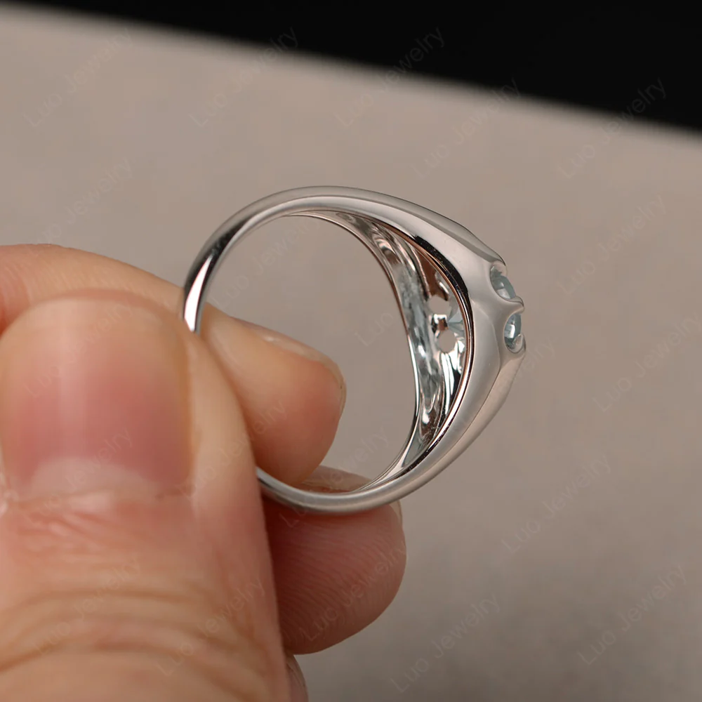 Bold Aquamarine Solitaire Nontraditional Ring - Image 4