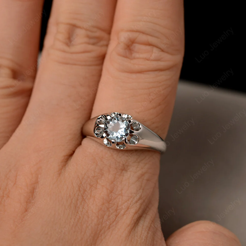 Bold Aquamarine Solitaire Nontraditional Ring - Image 5