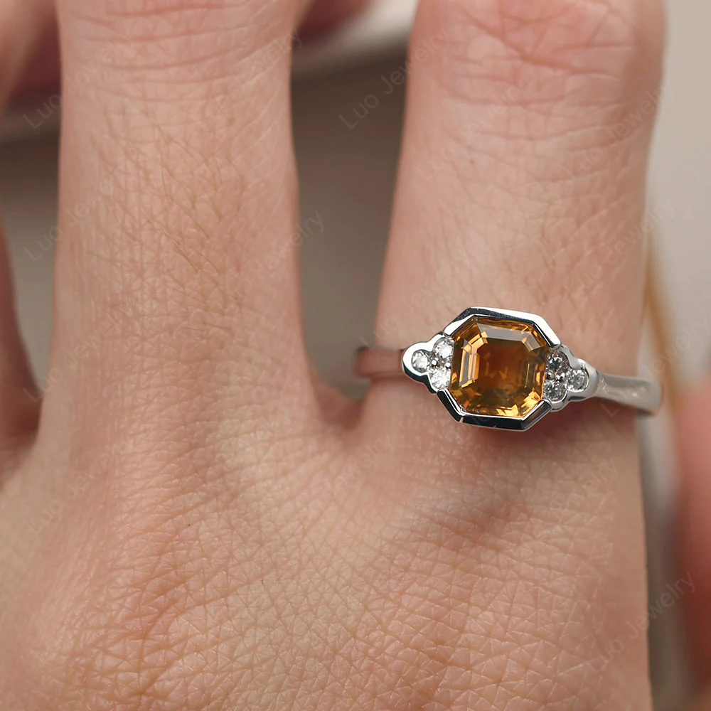 Vintage Asscher Cut Citrine Ring - Image 5