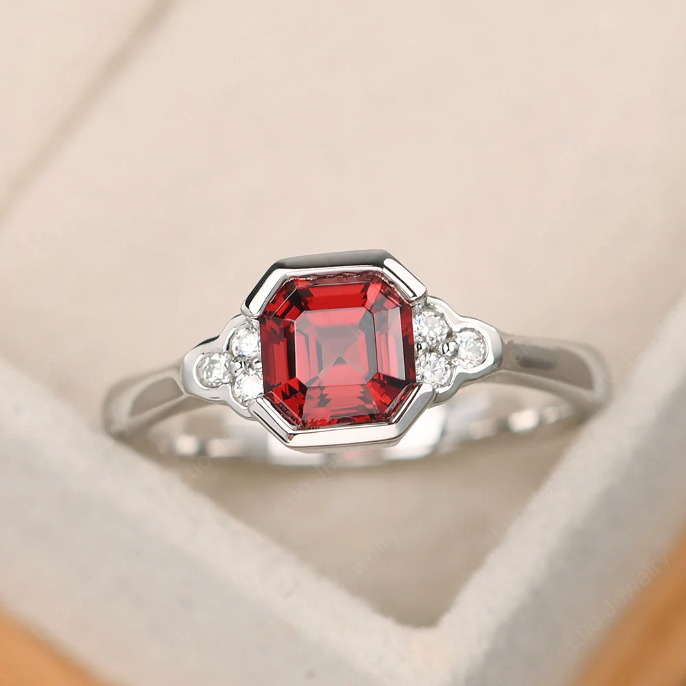 Vintage Asscher Cut Garnet Ring