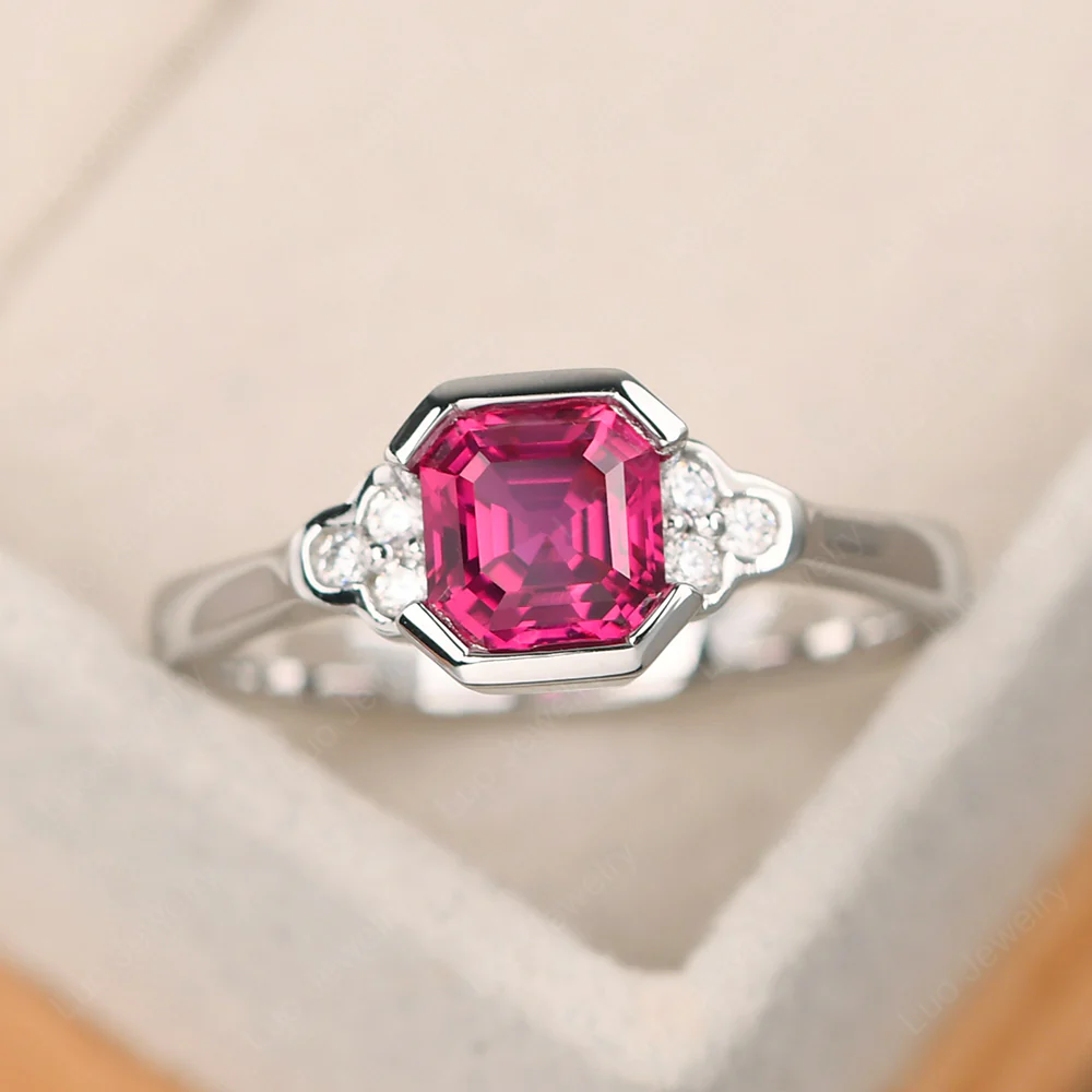 Vintage Asscher Cut Ruby Ring - Image 2