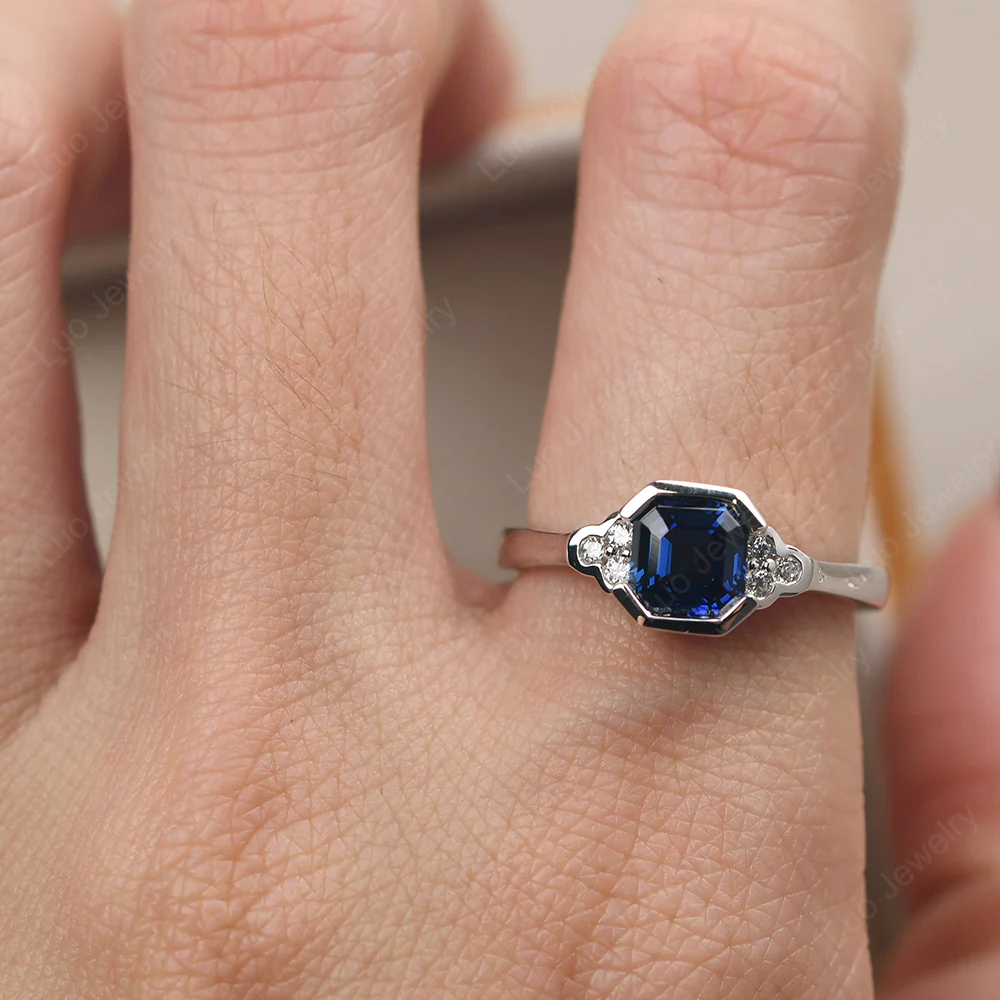Vintage Asscher Cut Sapphire Ring - Image 5