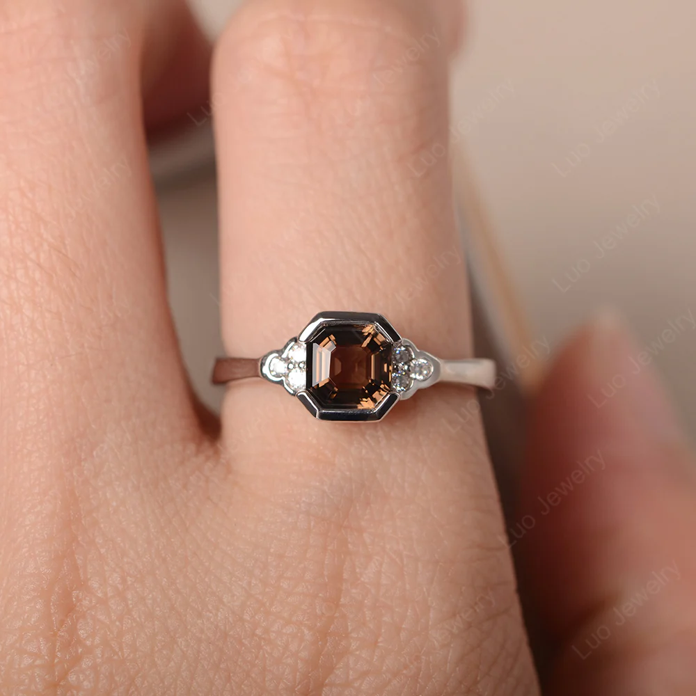 Vintage Asscher Cut Smoky Quartz Ring - Image 5