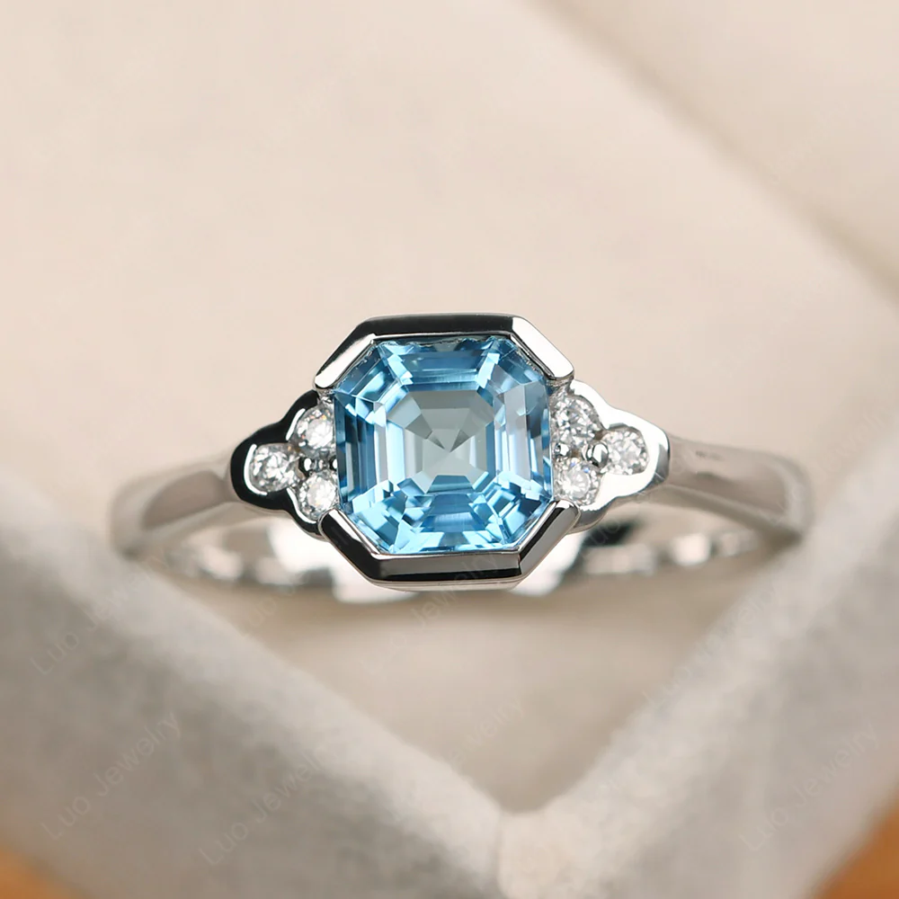 Vintage Asscher Cut Swiss Blue Topaz Ring