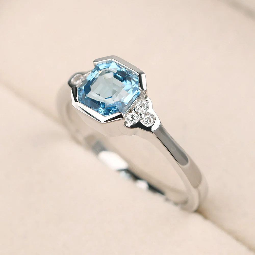 Vintage Asscher Cut Swiss Blue Topaz Ring - Image 2
