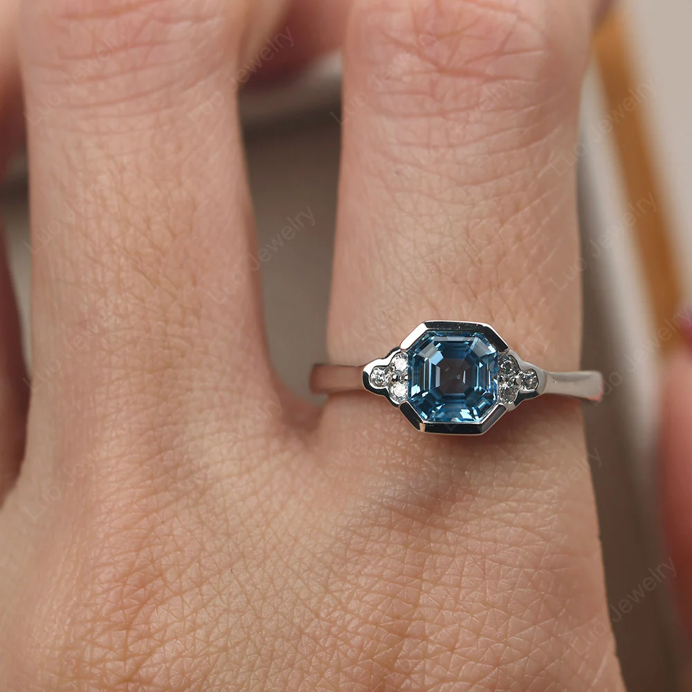 Vintage Asscher Cut Swiss Blue Topaz Ring - Image 5