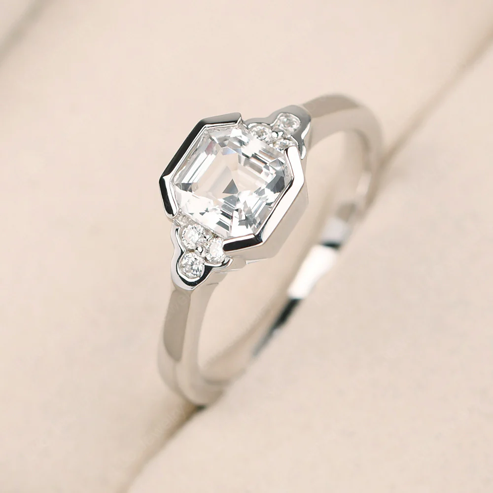 Vintage Asscher Cut White Topaz Ring - Image 2